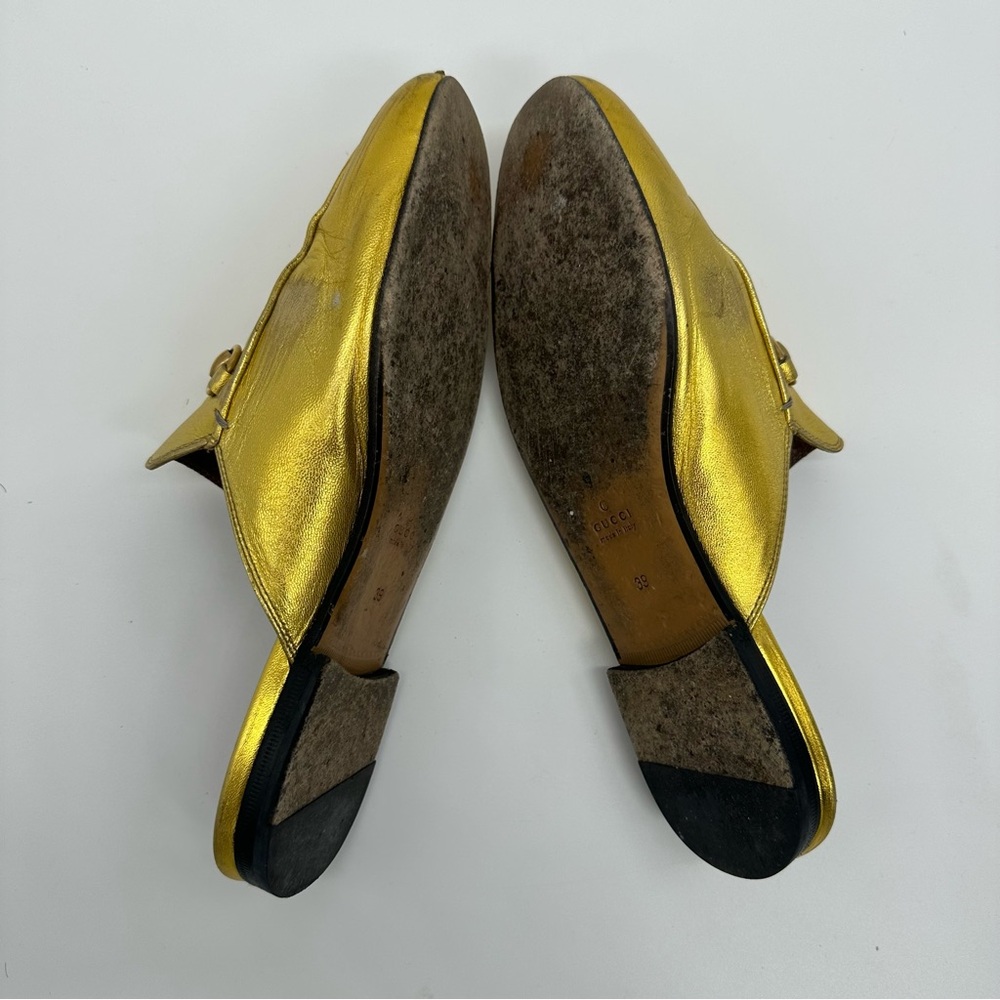 Gucci Metallic Gold Leather Horsebit Mule Loafers - Picture 5 of 9